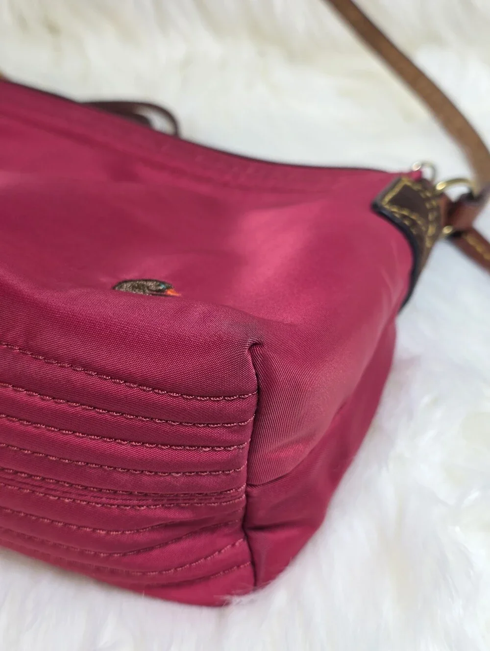 Dooney & Bourke Red Nylon Shoulder Bag Leather Strap